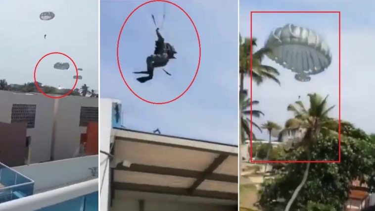 Paracaidistas de la Fuerza Aérea caen de forma descontrolada durante entrenamiento en Coveñas, Sucre