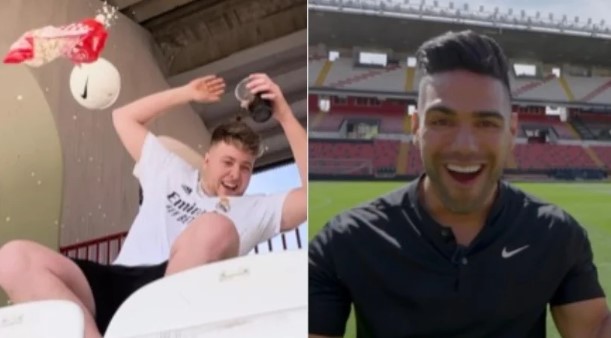 Radamel Falcao cumple el reto 'Shoot for love' y sorprende a aficionado del Real Madrid con un potente pelotazo