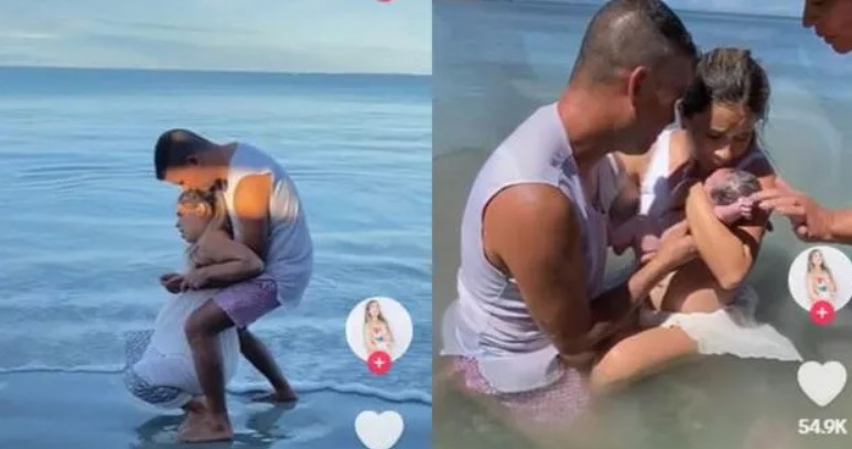 Mujer causa polémica en redes al compartir su experiencia de parto en el mar