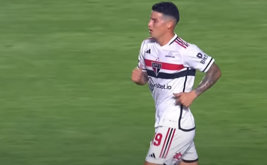 James Rodríguez marca su primer gol con el Sao Paulo, en el partido contra Fortaleza en el Morumbí
