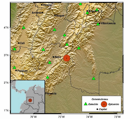 Sismo de magnitud 4,3 en la escala de Richter en Caquetá. Foto: x.com/sgcol