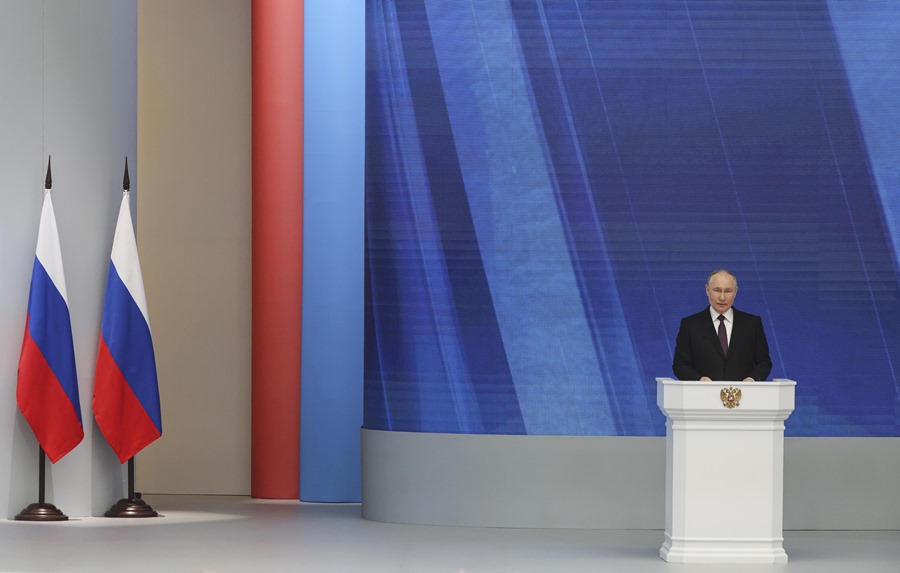 El presidente ruso, Vladimir Putin, en su discurso anual ante la Asamblea Federal . Foto: EFE