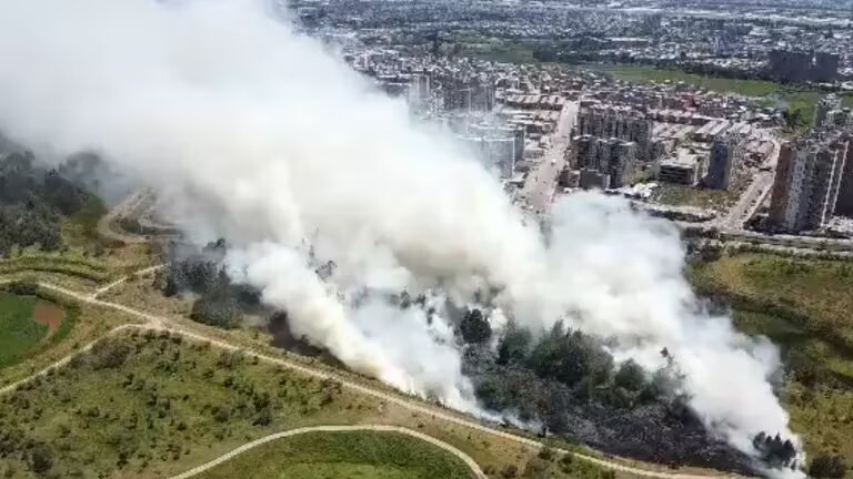 Las llamas en las inmediaciones del humedal Jaboque Foto: @caariase/X