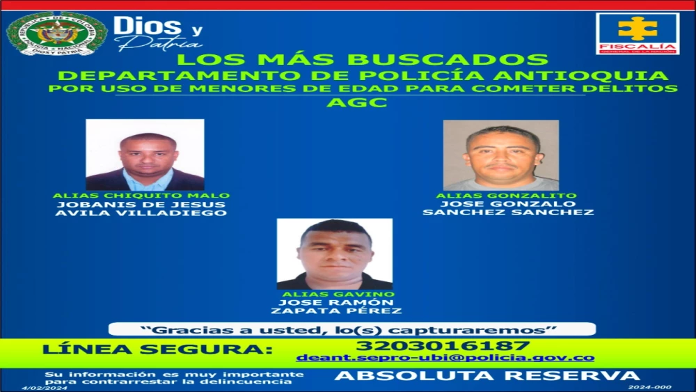 Cartel de buscados Foto: Policía Nacional.