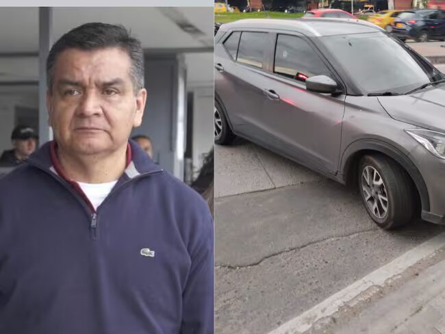 Elmer Fernández y el vehículo en el que se movilizaba cuando fue víctima del atentado sicarial Foto: Caracol Radio