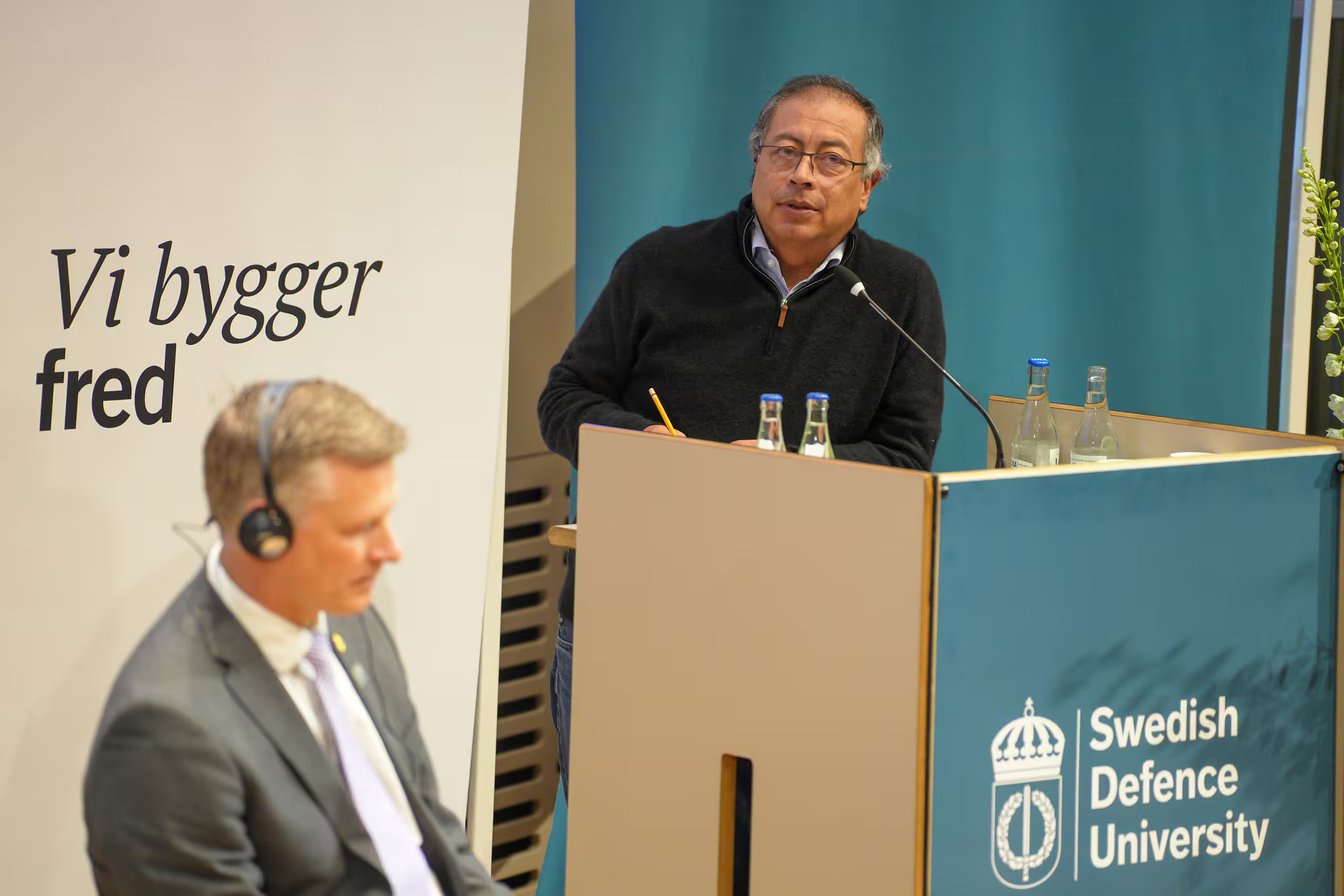 Presidente Gustavo Petro en la Universidad de Defensa de Suecia Foto: Caracol Radio