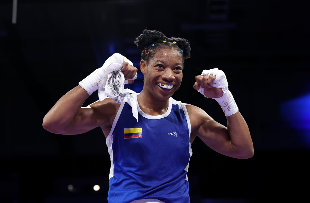 Angie Valdés celebra su primera victoria en París 2024. (Photo by Richard Pelham/Getty Images)