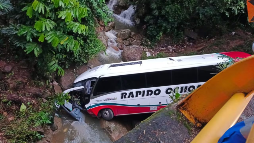 El vehículo con 42 pasajeros a bordo cayó al río. Foto: redes sociales