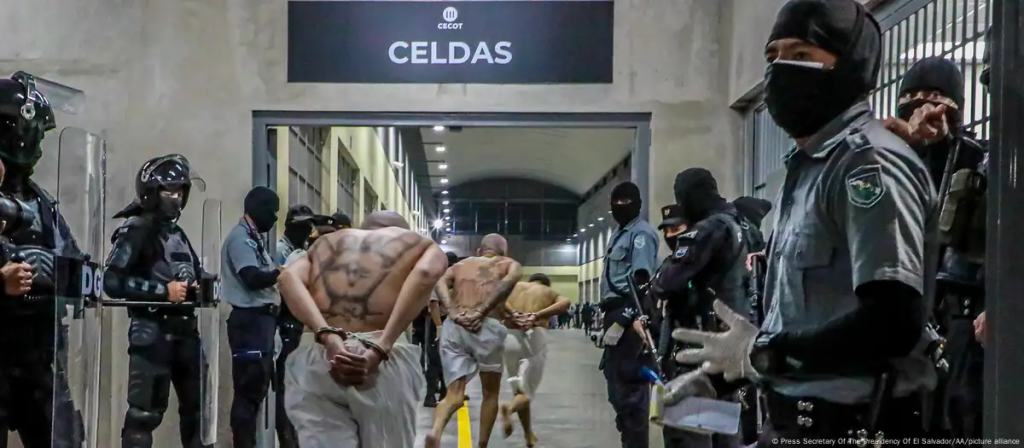 Reclusos pertenecientes a las pandillas MS-13 y 18 al Centro de Reclusión para Terroristas (Cecot), en Tecoluca, 74 km al sureste de San Salvador (imagen de archivo) Foto: Imagen: Press Secretary Of The Presidency Of El Salvador/AA/picture alliance