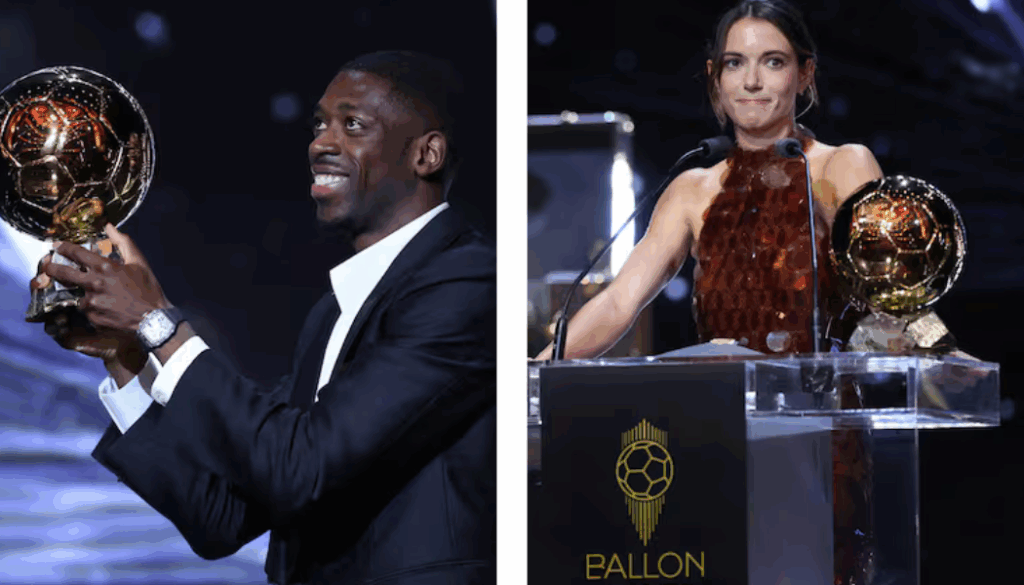 Ousmane Dembélé y Aitana Bonmatí, premiados en Paris Foto: AFP – diseño parágrafo