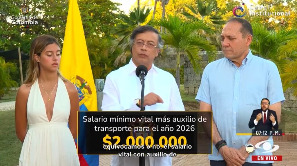 Gobierno colombiano fija en $2.000.000 el salario mínimo para 2026