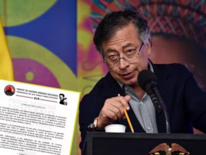 Gustavo Petro y comunicado del ELN. Fotos: (Colprensa - Cristian Bayona) / Redes sociales vía wradio