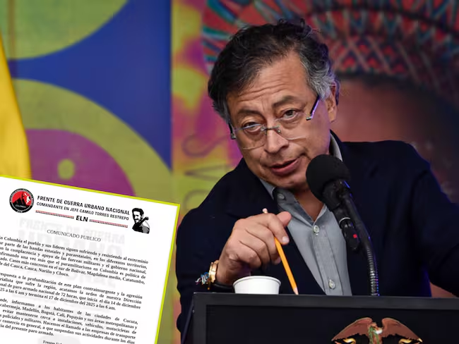 Gustavo Petro y comunicado del ELN. Fotos: (Colprensa - Cristian Bayona) / Redes sociales vía wradio