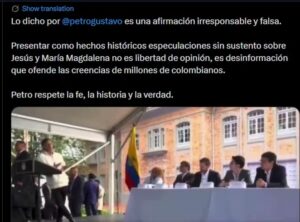 Le ‘caen encima’ a Gustavo Petro por decir que Jesucristo hizo el amor con María Magdalena: “Es una blasfemia”
