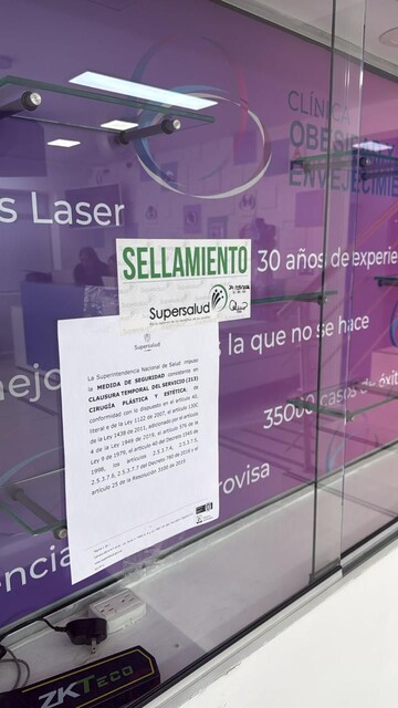 Supersalud ordena clausura de servicios de cirugía plástica en clínica en Bogotá por incumplir medida cautelar