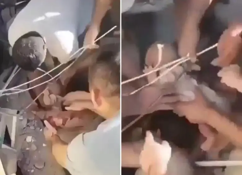 ¡Vida bajo los escombros! Tras el colapso de un edificio, rescatan a una madre y su bebé en Cali